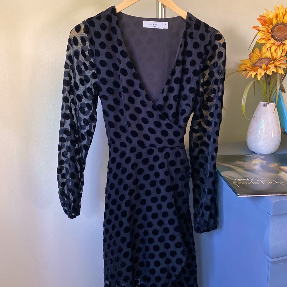ALI & JAY HIGH-LOW POLKA DOT WRAP DRESS